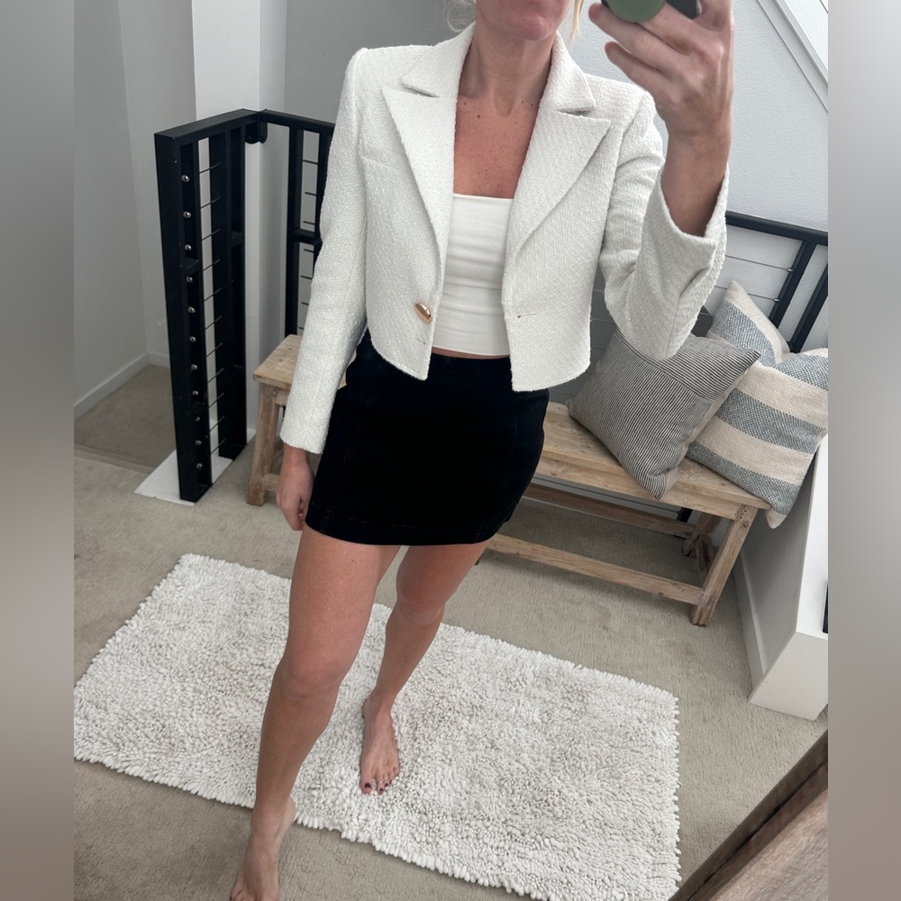 Cami NYC Briella Cropped Blazer Cream Textured Tweed Neiman Marcus | Size XS